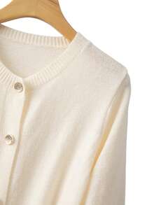 SHEIN LUNE CURVE Cárdigan de manga larga con cuello redondo, botones y cinturón, talla grande - Albaricoque - Ver 3