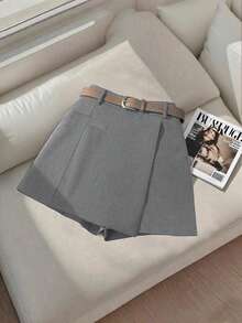 Franclia 女士优雅简约 A 字形露腰短裤，适合通勤 - 深灰色 - 查看 4