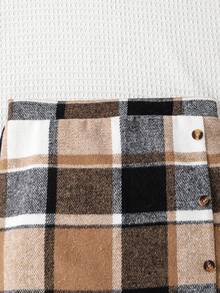 SHEIN Girls' Plaid Mini Skirt, Can Be Paired With Tight Tops, Long Sleeve Shirts, Jackets - Multicolor - View 4