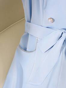 SHEIN Clasi Women's Elegant Satin Crystal Metal Button Decorated Blazer Vest & Jumpsuit Set, Fashionable