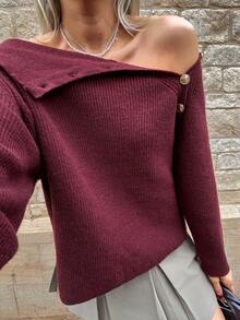Vivie Lora Jersey de cuello alto oversize burdeos para mujer - Burdeos - Ver 6