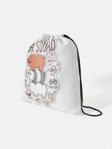 We Bare Bears X SHEIN Cartoon & Letter Print Travel Drawstring Bags, Multi-Size Storage Pouches - White - View 5