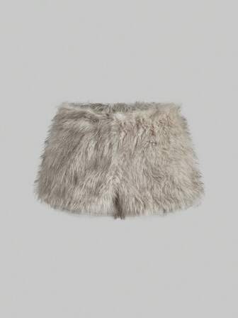 Grunge Punk Y2K Baddie Faux Fur Super Low Rise Mini Shorts