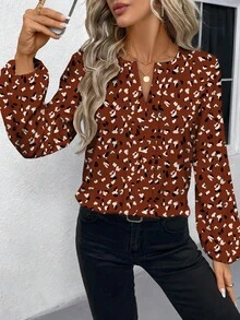SHEIN LUNE Women's Casual Simple Shirt, Suitable For Spring And Autumn New Year Party - Rust Brown - View 4