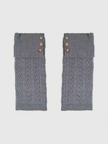 ROMWE Kawaii 1双Y2K复古翻边拼接纽扣设计腿套，时尚简约，适合日常、上学、约会、旅行等各种场合，秋冬季 - 中灰色 - 查看 5