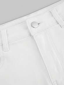 SHEIN MOD 女士休闲百搭带口袋修身牛仔裙 - 白色 - 查看 3