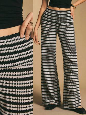 Poéselle 女士中腰条纹休闲直筒裤