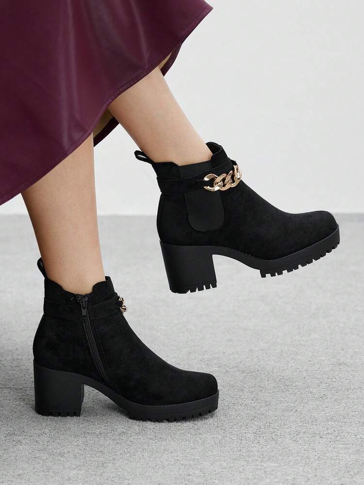 CUCCOO BIZCHIC Women's Casual Chunky Heel Mid-Calf Boots, Suitable For Commuting, Autumn/Winter