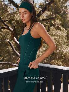 GLOWMODE FeatherFit™ Recharge Slim Fit Tiefer Ausschnitt Verstellbare Träger Abnehmbare Cups Taillenlänge Aktiv Tank Top Geeignet für Yoga, Pilates, Studio und Alltag Herbst Winter - Dunkelgrün - Übersicht 5