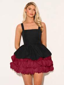 Glamine Charm Elegant Party Color Block Mini Cocktail Dress - Burgundy - View 3