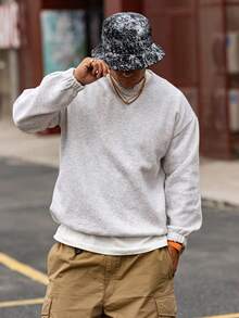 DAZY Men's Grey Crew Neck Pullover Sweatshirt With Drawstring Hem, Autumn/Winter - Grey - View 9