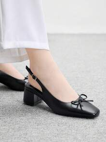 CUCCOO BIZCHIC 女士经典蝴蝶结装饰露跟中跟鞋，黑色，适合工作和日常穿着。 - 黑色 - 查看 3