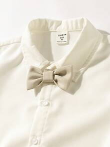 Maija Kids 男童白色长袖衬衫、米色马甲、长裤绅士套装 - 卡其色 - 查看 5