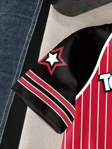 TOM & JERRY X SHEIN Young Boy Summer Casual Striped Letter & Cartoon Graphic Short Sleeve T-Shirt - White - View 4