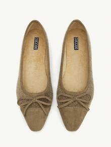 CUCCOO CHICEST Nuevos zapatos planos de estilo bohemio con lazo para mujer, de puntera cuadrada y empeine bajo, para otoño/invierno - Albaricoque - Ver 1