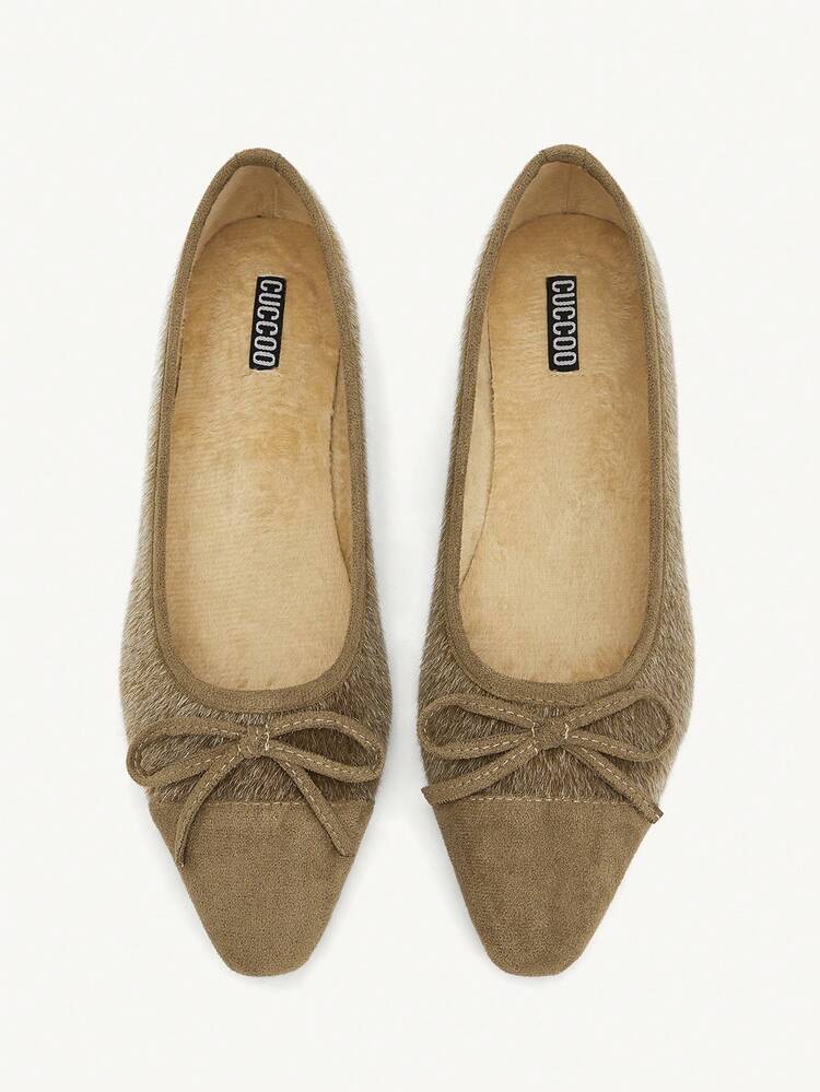 CUCCOO CHICEST New Autumn/Winter Plush Bohemian Style Bow Decor Low Vamp Square Toe Slip-On Flat Shoes For Women For Christmas