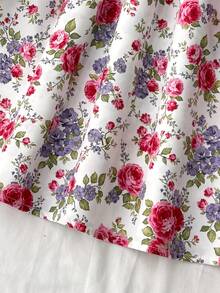 少女碎花拼接圆领长袖休闲连衣裙 - 淡紫色 - 查看 7