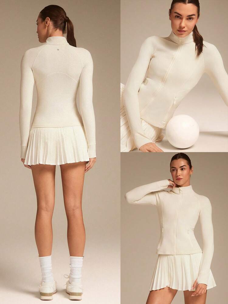 FeatherFit™ Slim-It Streamline Performance Secure Pockets Zip Up Long Sleeve Jacket Low Impact Yoga Pilates Daily Valentine's Day