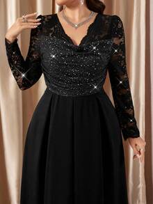 Clasi Vestido elegante de encaje y parches para fiesta de talla grande - Negro 6 - Ver 4