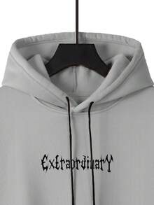 EURMUSE Men's Gothic English Print Hooded Sweatshirt, Street Style - Grey - View 3