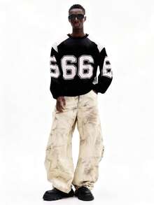 SUMWON 男士圆领数字印花套头卫衣，撞色拼接设计，休闲百搭 - 彩色 - 查看 4