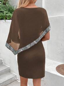 EMERY ROSE 女士圆领亮片拼接修身优雅短裙 - 彩色 - 查看 2