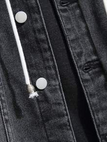 GALLERY FADE 男士前扣长袖口袋休闲牛仔连帽夹克，适合秋季 - 黑色 - 查看 6