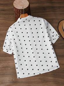 Franclia 休闲通勤波点印花翻领纽扣短袖衬衫 - 白色 - 查看 2