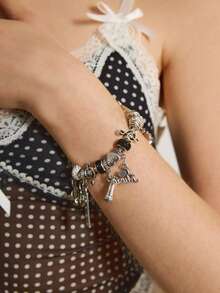 Y2Kool 1pc Music Festival Charm Bracelet, TS Friendship Bracelet, Music Festival Concert Cheering Wristband, Fashion Simple Guitar & Drum Band Bracelet - Silver - View 5