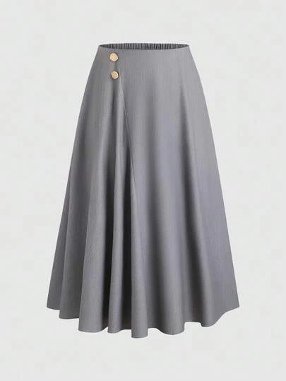 Easura 大码优雅时尚通勤垂褶金属扣装饰半身裙