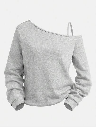 Girlism Teen Girls Casual Asymmetric Shoulder Strap Long Sleeve T-Shirt, Suitable For Summer, Casual, Sports, School