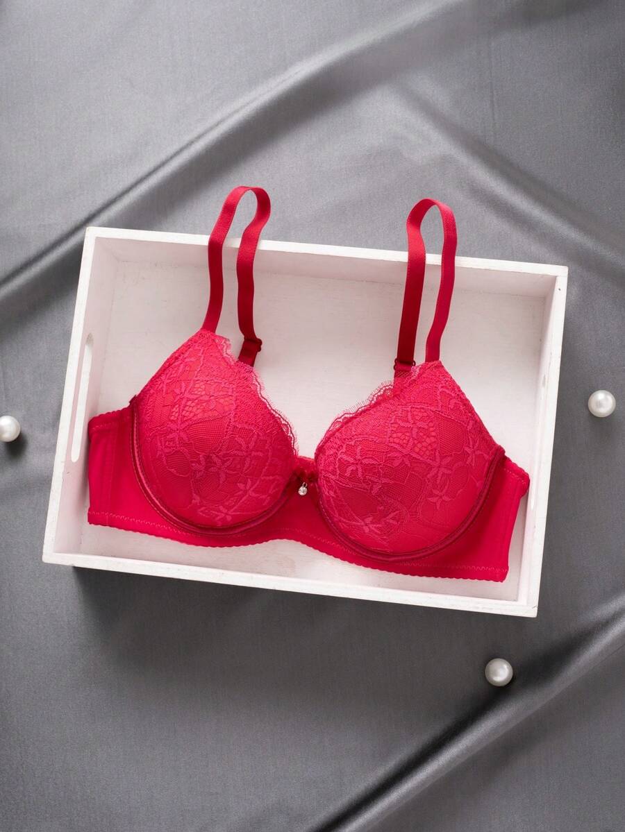 1 pieza Sujetador con aros realzador de busto simple y sexy de encaje