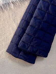 一件式少女休闲千鸟格绗缝长袖羽绒服，轻便保暖，内衬保暖层，适合秋冬季日常穿着。 - 藍色 - 查看 4