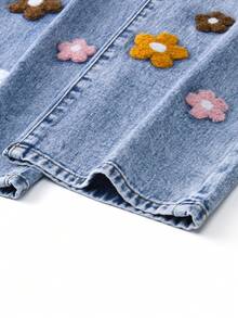 SHEIN ChillGRL 少女时尚雪花水洗刺绣阔腿牛仔裤，适合春、夏、秋、冬四季穿着，学院风、街头风、休闲风、可爱风、复古风，适合秋冬季日常出行、聚会、居家、度假、返校季等场合。 - 中等水洗藍 - 查看 5
