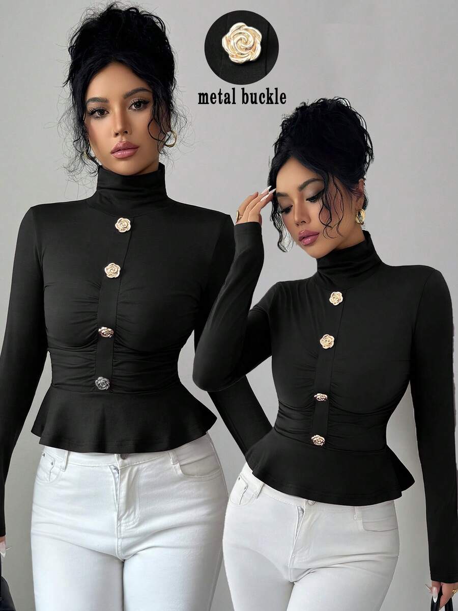 Elenzga An Elegant And Stylish Autumn Top Knitted For Women - Black - View 1