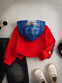 Transformers X SHEIN 男婴休闲酷炫机甲印花拉链连帽保暖外套，秋冬款 - 彩色 - 查看 2