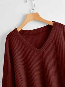SHEIN Unity Women's Casual Solid Color Long Sleeve T-Shirt, Versatile For Autumn - Rust Brown - View 4