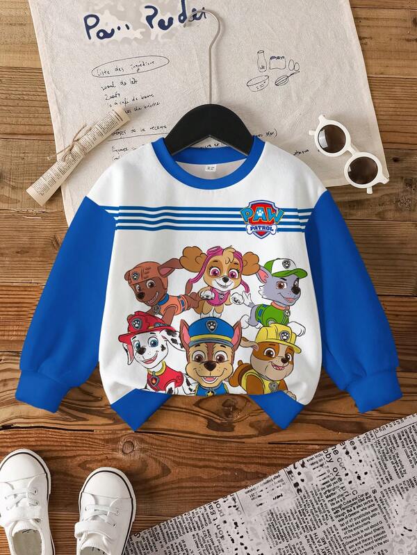 SHEIN | PAW Patrol 秋季款小男孩休闲拼色狗狗印花圆领卫衣