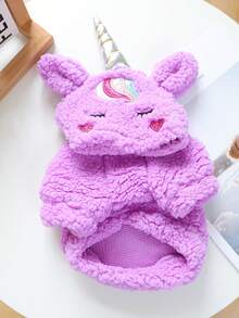 PETSIN 1 bộ quần áo cho chó mèo thú cưng đa năng, trang phục biến hình hoạt hình kỳ lân tím dễ thương, áo nỉ trùm đầu ấm áp cho mùa thu đông - Màu tím - Xem 11