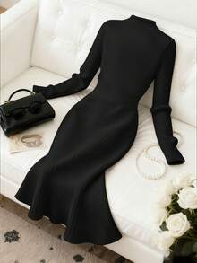 Franclia New Fashionable & Elegant High-Quality Women Knitted Sweater Dress, Versatile For Autumn - Black - View 2