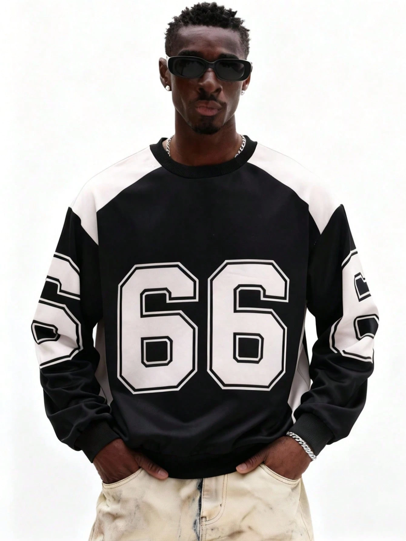 Sweat-shirt à col rond imprimé de chiffres