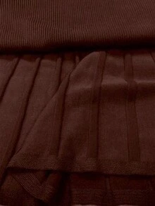 RosyDaze Women's Solid Color Stand Collar Long Sleeve Pleated Hem Elegant Knit Dress, Autumn/Winter - Coffee Brown - View 7