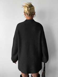 EURMUSE Plus Size Women's Solid Color Minimalist Everyday Wear Turtleneck Long Sleeve Sweater - الأسود - مشاهدة 2