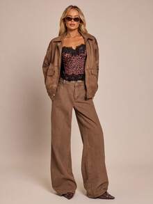 SHEIN Glamour Women's Y2K Contrast Lace Leopard Print Fashion Camisole - Brown - View 1