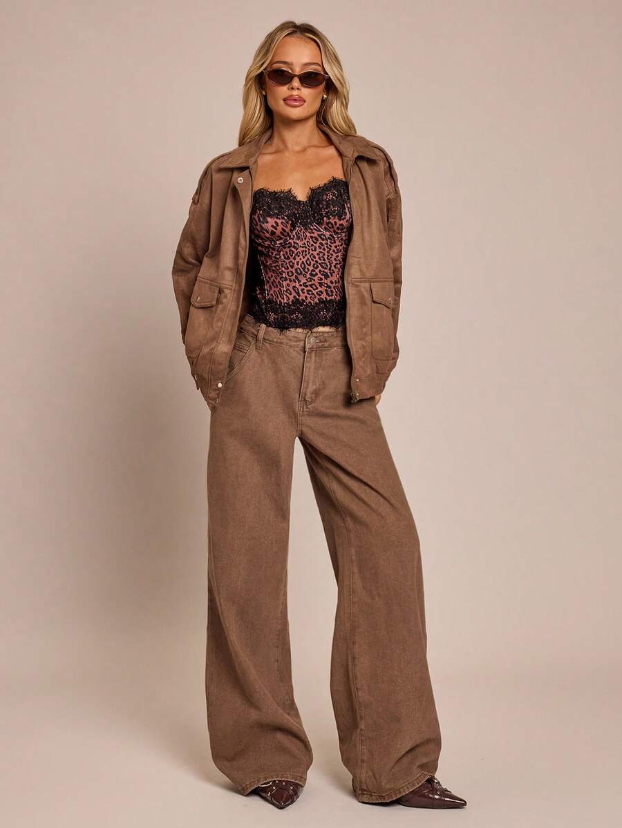 SHEIN Glamour Women's Y2K Contrast Lace Leopard Print Fashion Camisole - Brown - View 1
