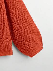 Chiquease White Lantern Sleeve Button Front Ribbed Loose Knit Cardigan, Spring/Summer - Orange - View 3