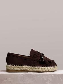 Styleloop Women's Bohemian Style Fringe Design Casual Platform Loafers - Coffee Brown - View 3