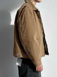 DAZY Men's Camel Color Washed Fabric Letter Print Quilted Lining Design Jacket And Coat, Autumn/Winter - Rust Brown - View 3