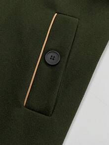 Manfinity Mode Men's Long Sleeve Fashionable Versatile Commuter Coat, Autumn/Winter Men Outerwear Olive Green Green Men Green Trench Coat - Army Green - View 6