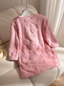 Elladie kids Girls (Small) Sweet Cute Fresh Heart & Bow Pattern Long Sleeve Casual Minimalist Stylish Pink Long Wool Blend Coat Pink Cardigans For Girls - Pink - View 2